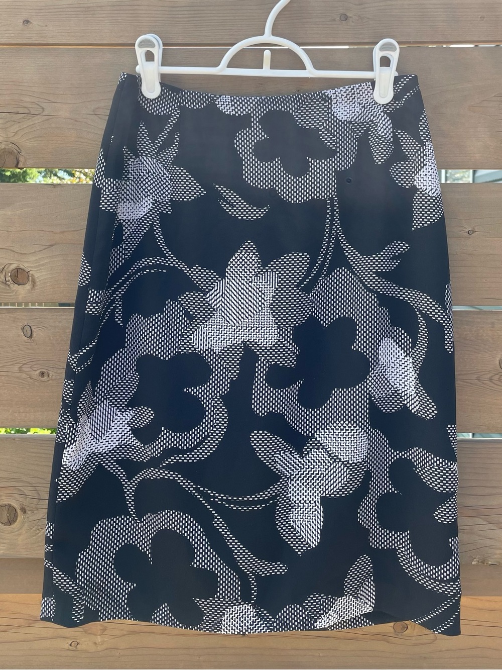 Black Floral Midi Skirt with White Dot Pattern